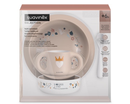Набір дитячого посуду Suavinex Wonderland +6 міс. світло-рожевий (308808)