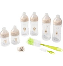 Набір для годування новонароджених Bebe Confort Physio Air Soft Sand 150 мл 270 мл х 2 шт 360 мл х 2 шт 2 шт з пустушкою та щіточкою (3101202500)