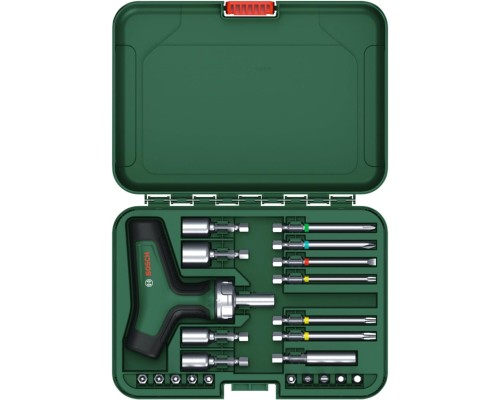 Викрутка Bosch з тріскачкою, т-подлібне руків''я, 20 насадок, 109мм, кейс, с (1.600.A02.Z9T)