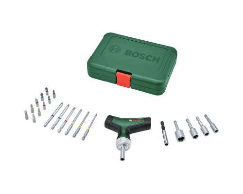 Викрутка Bosch з тріскачкою, т-подлібне руків''я, 20 насадок, 109мм, кейс, с (1.600.A02.Z9T)