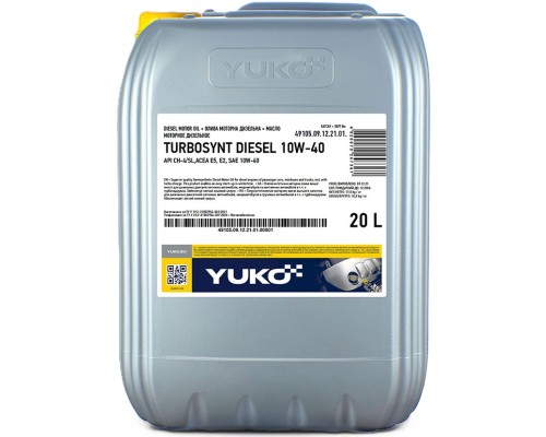 Моторна олива Yuko TURBOSYNT DIESEL 10W-40, API CH-4/SL 20л (4820070247367)