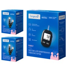 Глюкометр Longevita Family Система для вимірювання глюкози в крові + тест смужки 2 х 50 шт. (6837149)