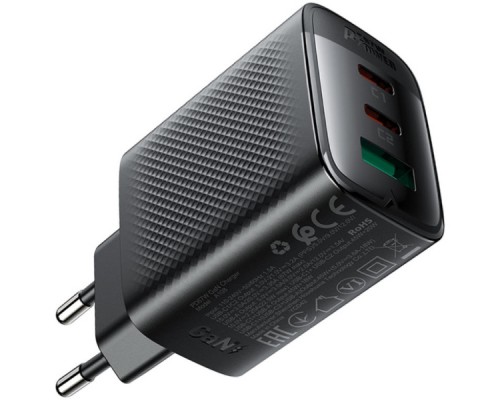 Зарядний пристрій Acefast 2xUSB-C + 1xUSB 67W GaN black (6974316284048)