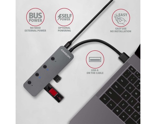 Концентратор AXAGON USB 3.1 to 4xUSB 3.0 0.2m switch black (HUE-MSA)