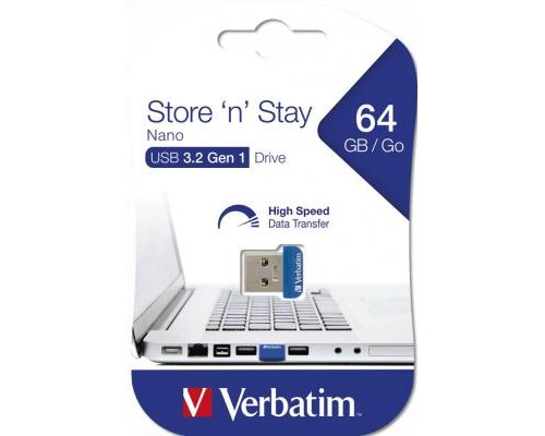 USB флеш накопичувач Verbatim 64GB Store 'n' Stay NANO Blue USB 3.0 (98711) 