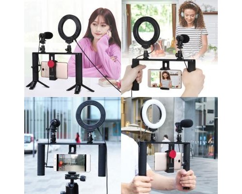 Набір блогера Puluz 4in1 (ring light, mount, phone holder, microphone) (PKT3028)