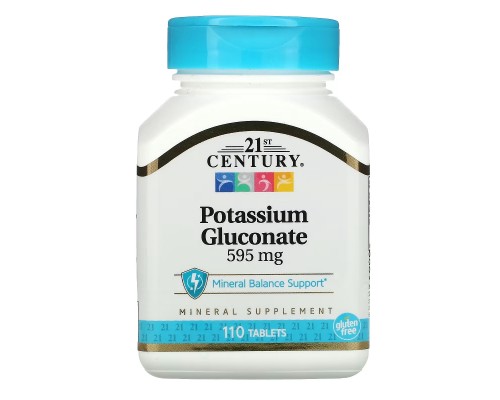 Мінерали 21st Century Калію Глюконат, 595 мг, Potassium Gluconate, 110 таблеток (CEN-21387)