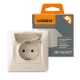 Розетка Videx BINERA 1ая із заземленням і кришкою крем (VF-BNSK1GС-CR)