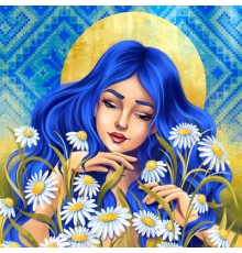 Картина по номерам Santi Украинка с ромашками 40*40 см, алмазна (954386)