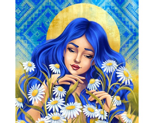 Картина по номерам Santi Украинка с ромашками 40*40 см, алмазна (954386)