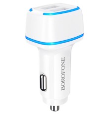 Зарядний пристрій BOROFONE BZ14 Max dual port ambient light car charger 2 USB White (BZ14W)