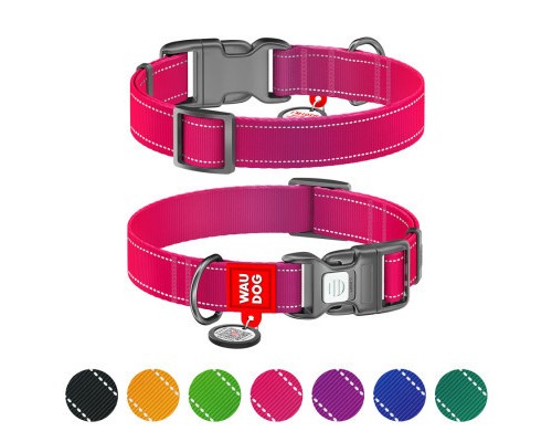 Нашийник для тварин WAUDOG Nylon Mono з QR паспортом, пластиковий фастекс S рожевий (52097)