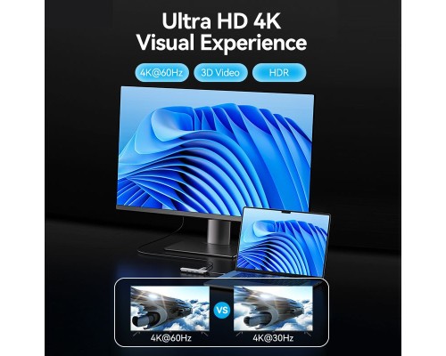 Концентратор Vention USB 3.1 Type-C to HDMI 4K60Hz/USB 3.0x2/RJ45/SD/TF/3.5mm/PD 100W Hub 9-in-1 (TQMHB)