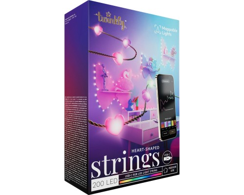 Гірлянда Twinkly Smart LED, Strings USB 200 Heart-shaped RGB LEDs, Green Wire, USB-C 12м (TWKH200RGB-G)