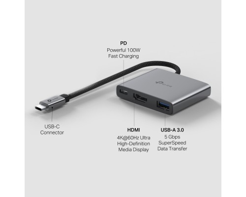 Концентратор TP-Link USB-C 3-in-1 1xUSB 3.0 + 1xUSB-C PD 100W + 1xHDMI (UH3020C)