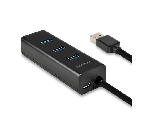 Концентратор AXAGON USB 3.1 to 4xUSB 3.0 1.2m + cable USB to Micro 5P black (HUE-S2BL)