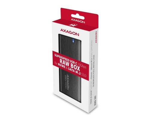 Кишеня зовнішня AXAGON USB-C 3.2 Gen 2 metal box for M.2 NVMe & SATA SSD RAW (EEM2-SB2)