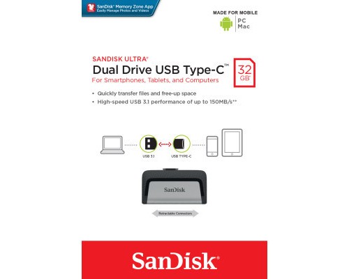 USB флеш накопичувач SanDisk 32GB Ultra Dual USB 3.0 + Type-C (SDDDC2-032G-G46) 