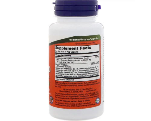 Трави Now Foods Алое 10 000 & Пробіотики, 60 вегетаріанських капсул (NOW-03029)