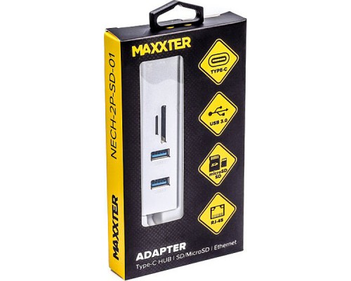 Концентратор Maxxter USB to Gigabit Ethernet, 2 Ports USB 3.0 + microSD/TF card r (NECH-2P-SD-01)