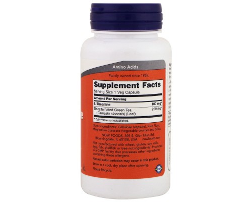 Амінокислота Now Foods L-теанін, L-Theanine, 100 мг, 90 вегетаріанських капсул (NOW-00145)