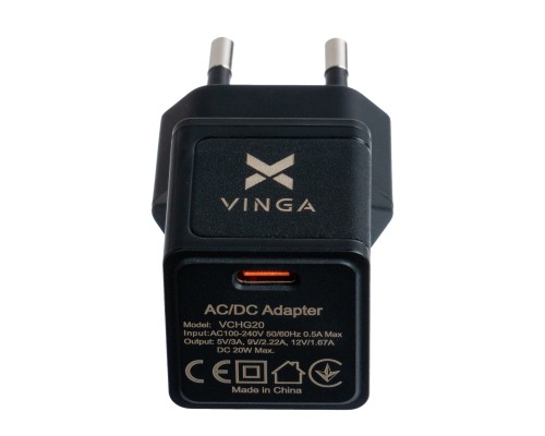 Зарядний пристрій Vinga USB-C 20W PowerDelivery Wall Charger (VCHG20)