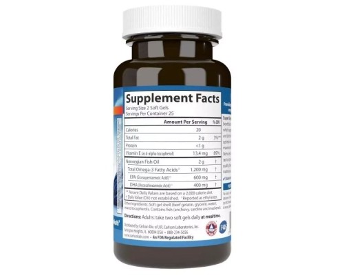 Жирні кислоти Carlson Супер Омега-3, 1200 мг, Super Omega-3, 50 желатинових капсул (CL1520)