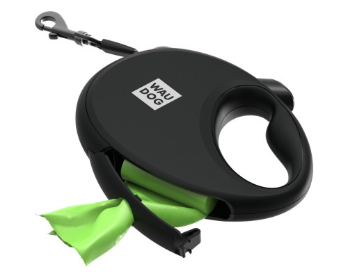 Повідок для собак WAUDOG R-leash з контейнером для пакетів S до 12 кг 3 м чорний (26281)