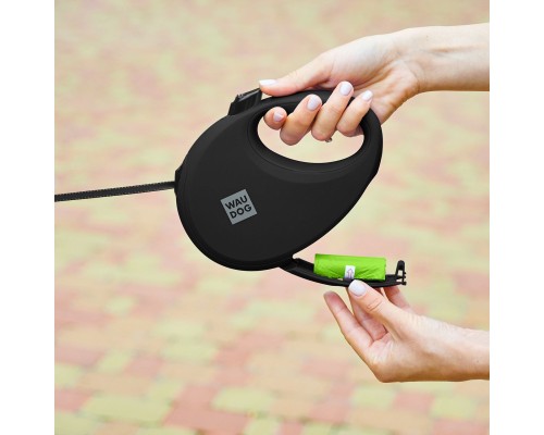 Повідок для собак WAUDOG R-leash з контейнером для пакетів S до 12 кг 3 м чорний (26281)