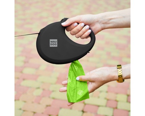 Повідок для собак WAUDOG R-leash з контейнером для пакетів S до 12 кг 3 м чорний (26281)