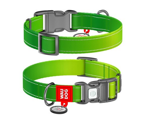 Нашийник для тварин WAUDOG Nylon Mono з QR паспортом, пластиковий фастекс S салатовий (52095)