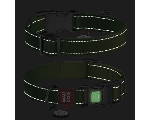 Нашийник для тварин WAUDOG Nylon Mono з QR паспортом, пластиковий фастекс S салатовий (52095)