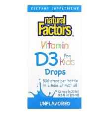 Вітамін Natural Factors Вітамін D3 у Краплях для дітей, 400 МО, Без Ароматизаторів, (NFS-01058)