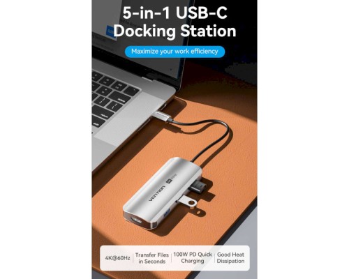 Концентратор Vention USB 3.1 Type-C to HDMI 4K60Hz/USB 3.0x3/PD 100W 5-in-1 (TQDHB)