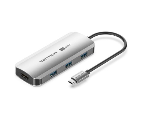 Концентратор Vention USB 3.1 Type-C to HDMI 4K60Hz/USB 3.0x3/PD 100W 5-in-1 (TQDHB)