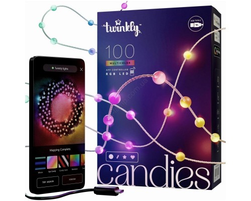 Гірлянда Twinkly mart LED, Strings USB 100 Pearl-shaped RGB LEDs, Green Wire, USB-C 6м (TWKP100RGB-G)