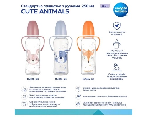 Пляшечка для годування Canpol babies CUTE ANIMALS стандартна з ручками 250 мл синя (11/845_blu) Пляшечка для годування Canpol babies CUTE ANIMALS стандартна з ручками 250 мл синя (11/845_blu)
