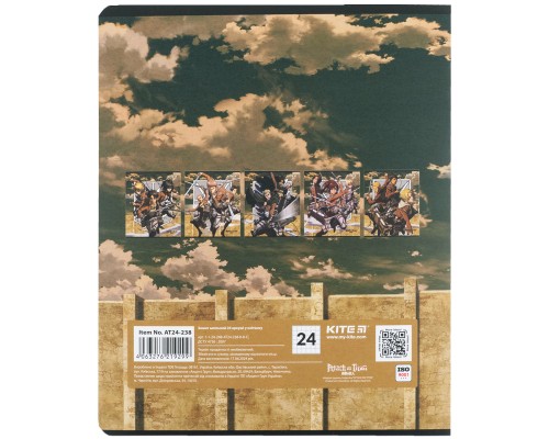 Зошит Kite Attack on Titan, 24 аркуші, клітинка (AT24-238)