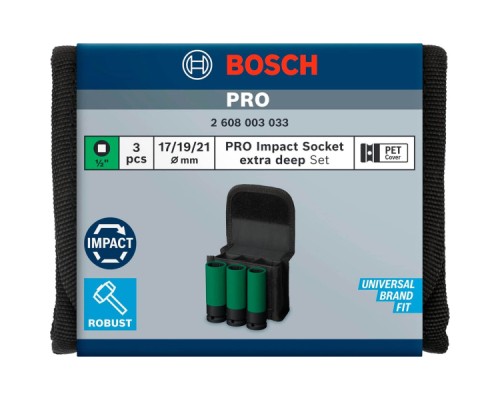 Набір головок Bosch Professional ударних торцевих Extra Deep 3шт, 1/2