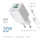 Зарядний пристрій ColorWay C101A GaN Mini 20W PD PPS USB-C + USB-A QC4.0 + cable USB-C to USB-C black (CW-CHS062PDC-WT)