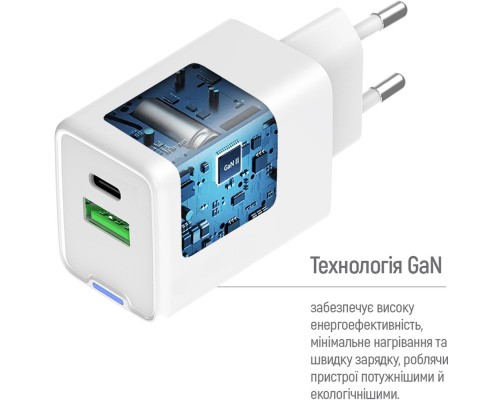 Зарядний пристрій ColorWay C101A GaN Mini 20W PD PPS USB-C + USB-A QC4.0 + cable USB-C to USB-C black (CW-CHS062PDC-WT)