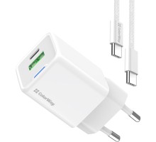 Зарядний пристрій ColorWay C101A GaN Mini 20W PD PPS USB-C + USB-A QC4.0 + cable USB-C to USB-C black (CW-CHS062PDC-WT)