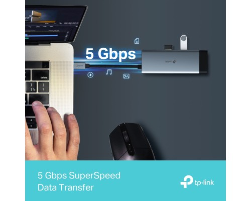 Концентратор TP-Link USB 3.0 6-in-1 2xUSB 3.0 + 1xUSB-C + 1xHDMI + 1xRJ45 + PD 100W (UH6120C)