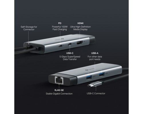 Концентратор TP-Link USB 3.0 6-in-1 2xUSB 3.0 + 1xUSB-C + 1xHDMI + 1xRJ45 + PD 100W (UH6120C)