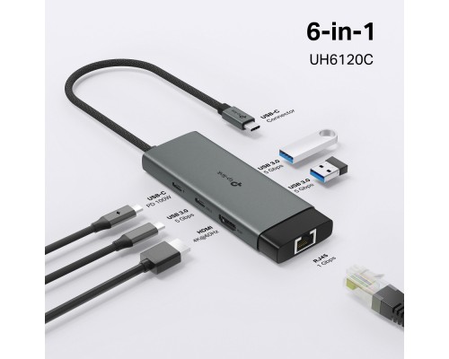 Концентратор TP-Link USB 3.0 6-in-1 2xUSB 3.0 + 1xUSB-C + 1xHDMI + 1xRJ45 + PD 100W (UH6120C)