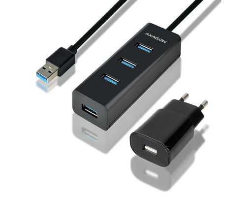 Концентратор AXAGON USB 3.1 to 4xUSB 3.0 1.2m + power adapter + cable USB to Micro 5P black (HUE-S2BP)