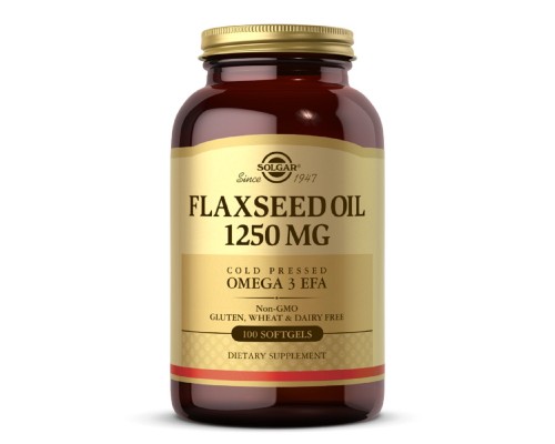 Трави Solgar Лляне Масло, Flaxseed Oil, 1250 мг, 100 гелевих капсул (SOL01070)