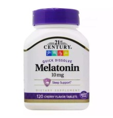 Амінокислота 21st Century Мелатонін, 10 мг, вишневий смак, Melatonin, 120 таблеток (CEN-27503)