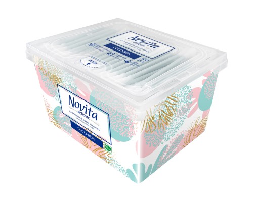 Ватні палички Novita Delicate Deco-box у квадратній коробці 300 шт. (4823071643909)