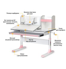 Парта Mealux Vancouver Multicolor Pink з полицею (BD-620 W/G MC+PN с полкой)